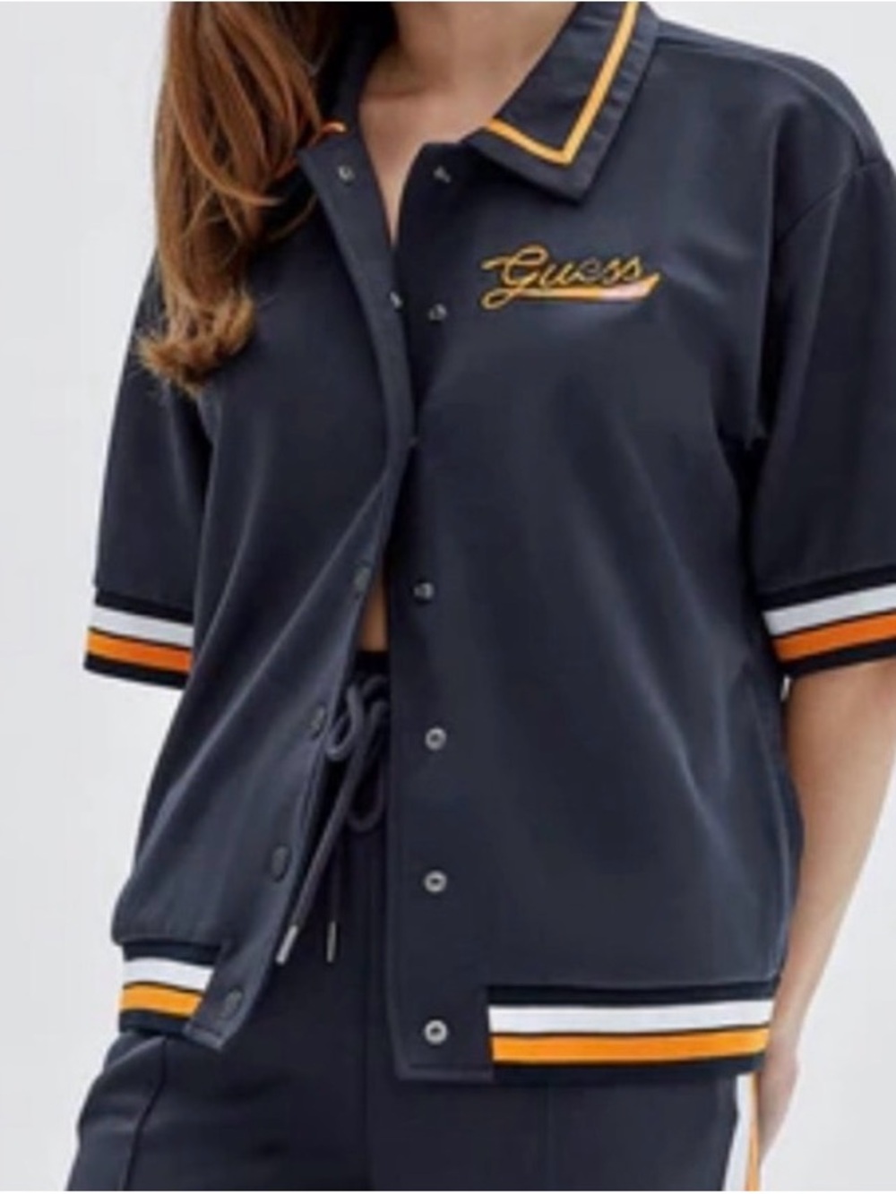 Guess Dark Blue Shirt with Yellow and Orange Stripes